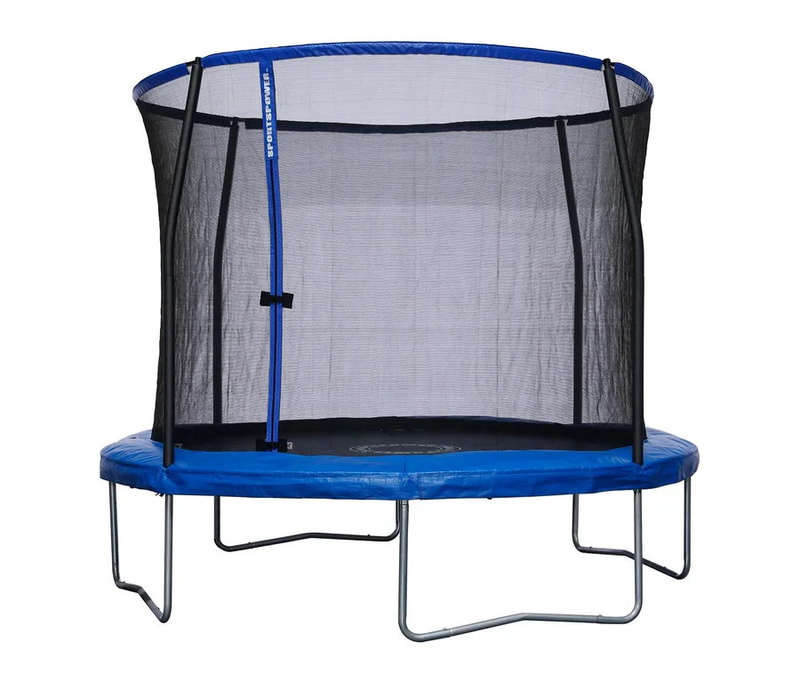 Blaues Sportspower-Trampolin »305« mit schwarzem Sicherheitsnetz.