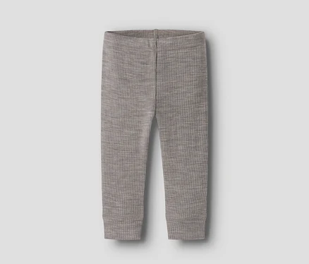 Hellbraune gerippte Leggings mit Gummibund und gerippten Bündchen.