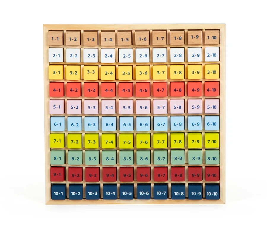 Ein hölzernes small foot Rechen-Set »Educate« mit bunten Würfeln und Zahlen in einem Holzrahmen.