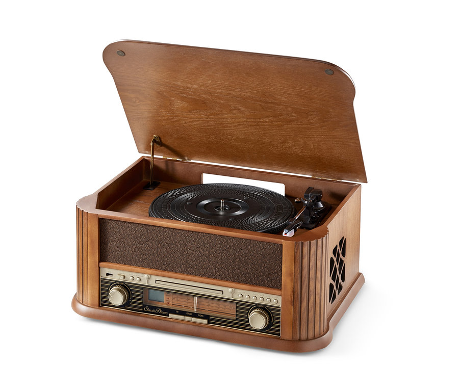 Retro-Stereoanlage Lenco TCD-2500 mit Plattenspieler, CD-Player und FM-Radio.
