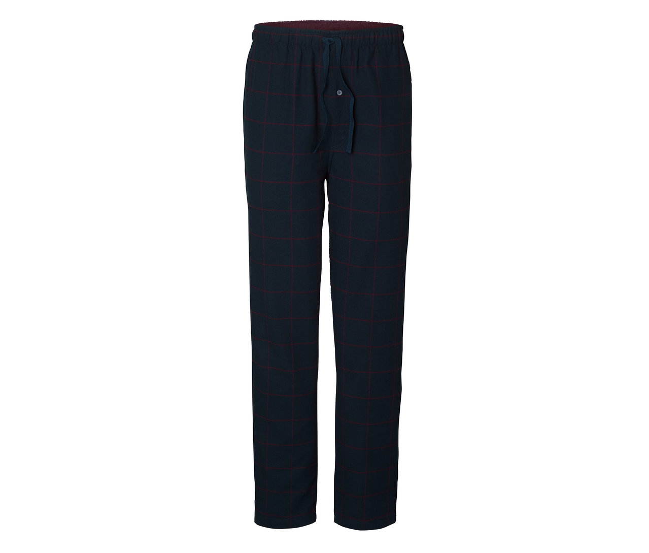 Eine Flanell-Pyjamahose mit rotem Karomuster.