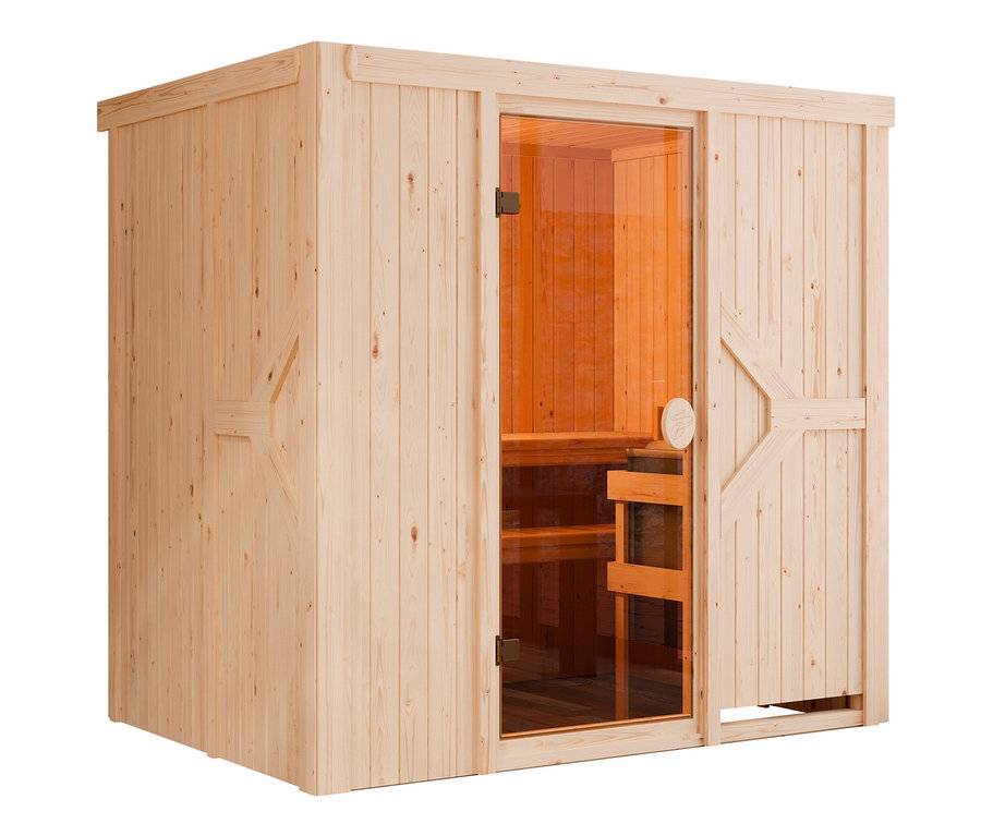 Karibu-Sauna »Harper« mit Fronteinstieg, inkl. 9kW-Ofen mit integrierter Steuerung, ca. 196 x 151 cm.