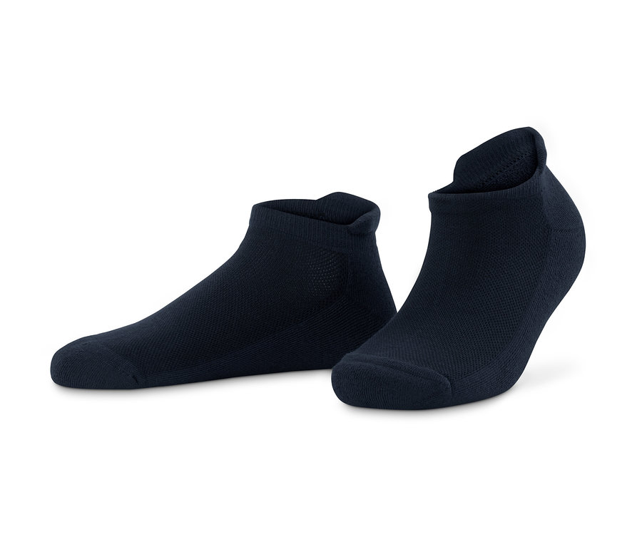 Zwei Paar dunkelblaue Unisex-Sport-Sneakersocken.