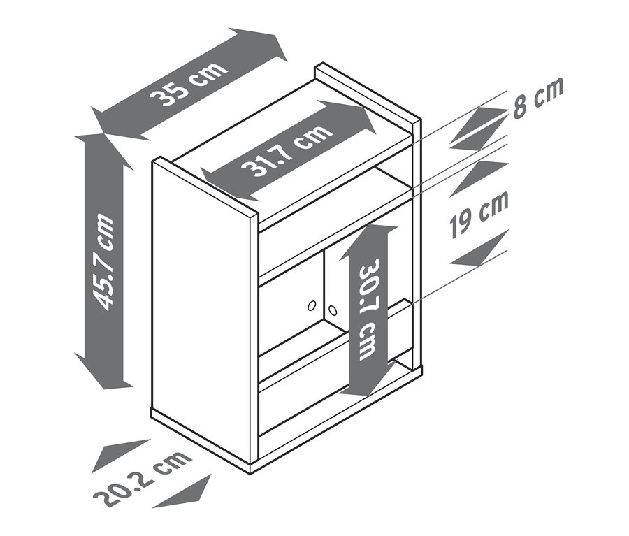 Skizze eines Beistelltisches mit Echtholz-Multiplexkanten mit Maßangaben.