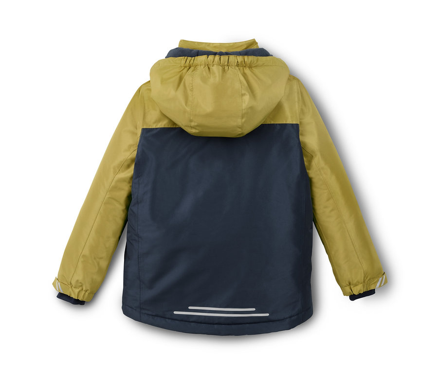 Rückansicht der Jungen-Skijacke in Oliv und Dunkelblau.