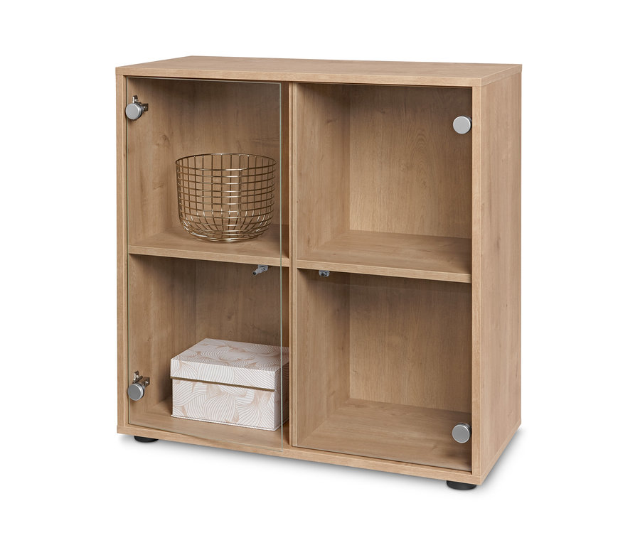 Regalmodul »Flemming«, ca. 75 x 75 cm, mit Glastüren, Eichendekor.