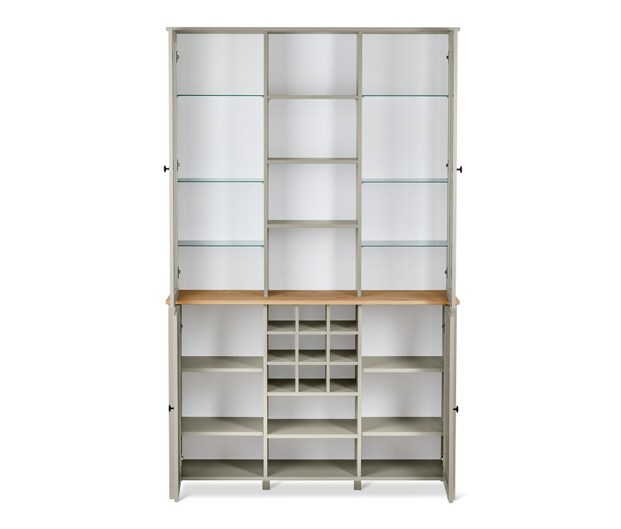 Buffet-Schrank mit Glastüren und Stauraum.