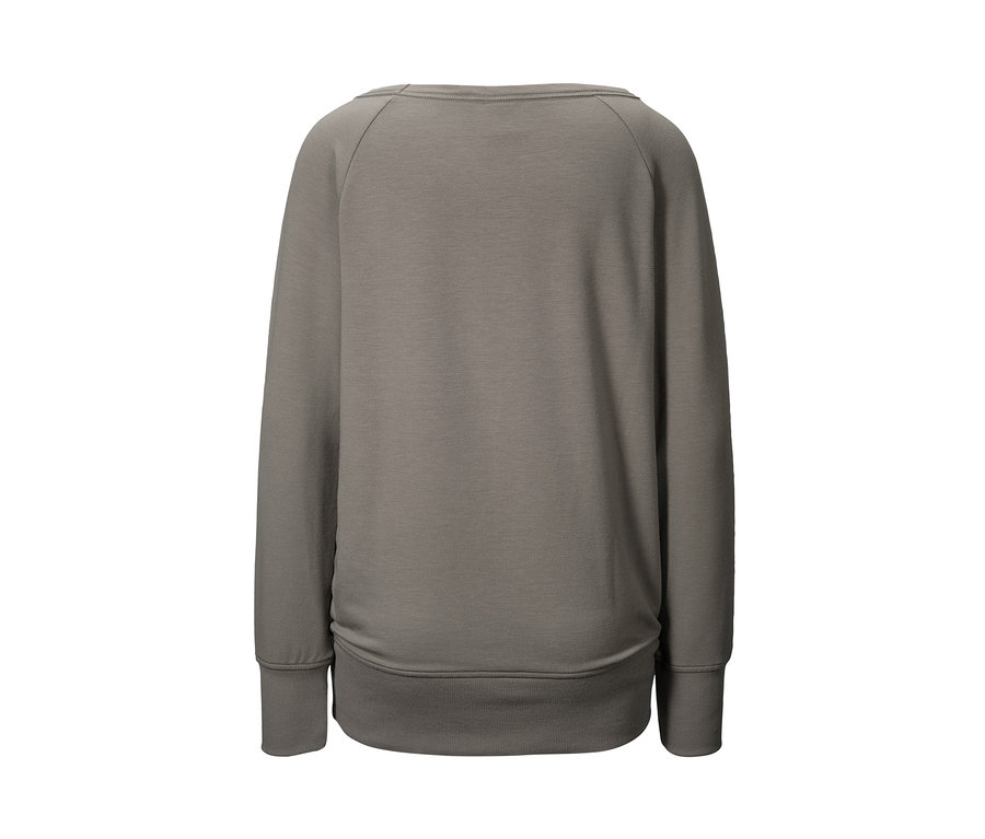 Detailansicht eines grauen Yogasweatshirts.