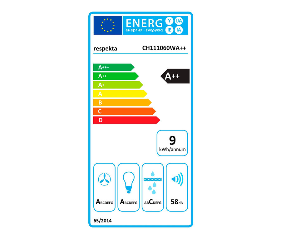 Energieetikett der Respekta®-Dunstabzugshaube »CH111060WA++« mit der Energieeffizienzklasse A++.