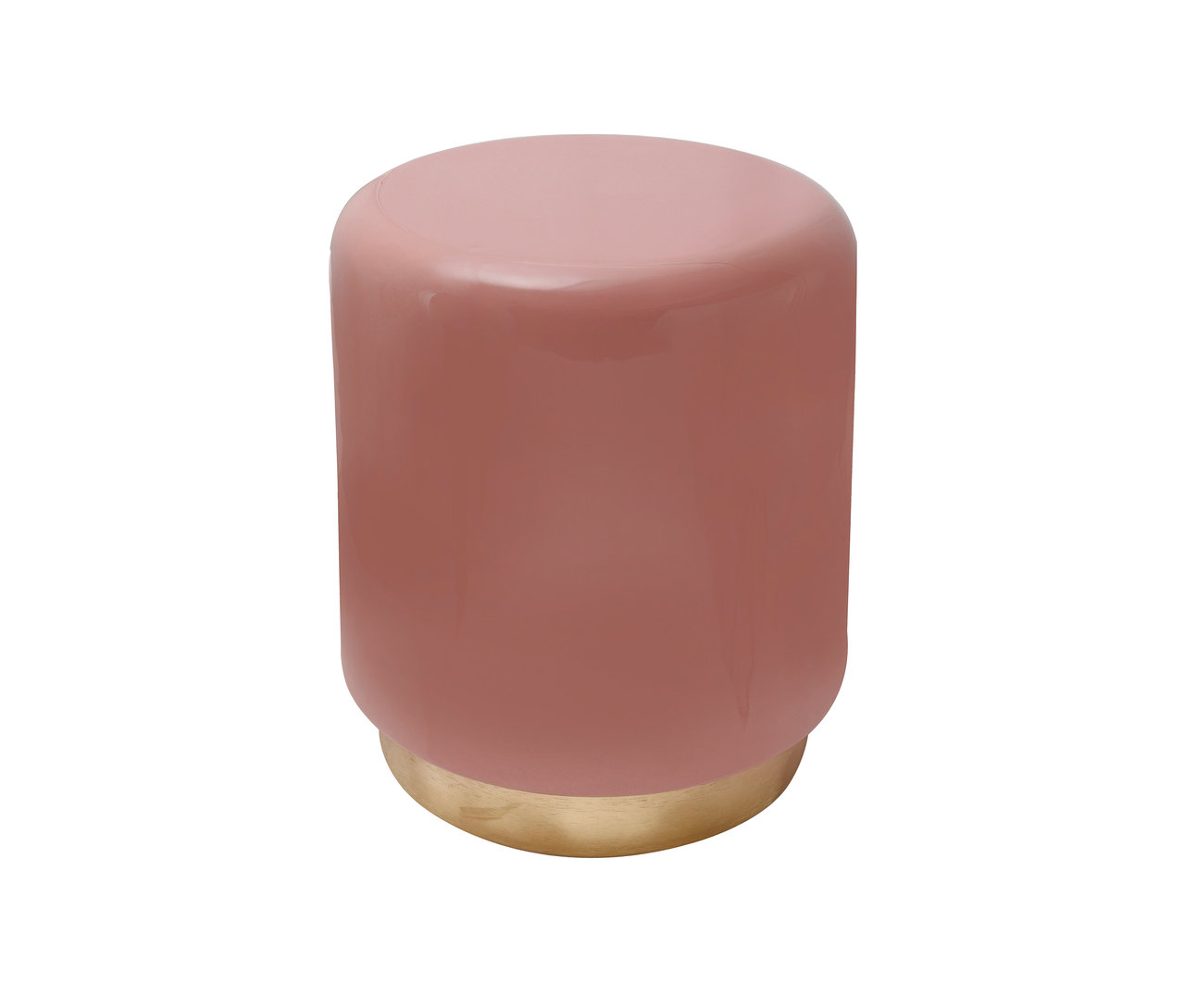 Rosafarbener Beistelltisch »Art Deco 375« mit runder Platte und goldenem Sockel.