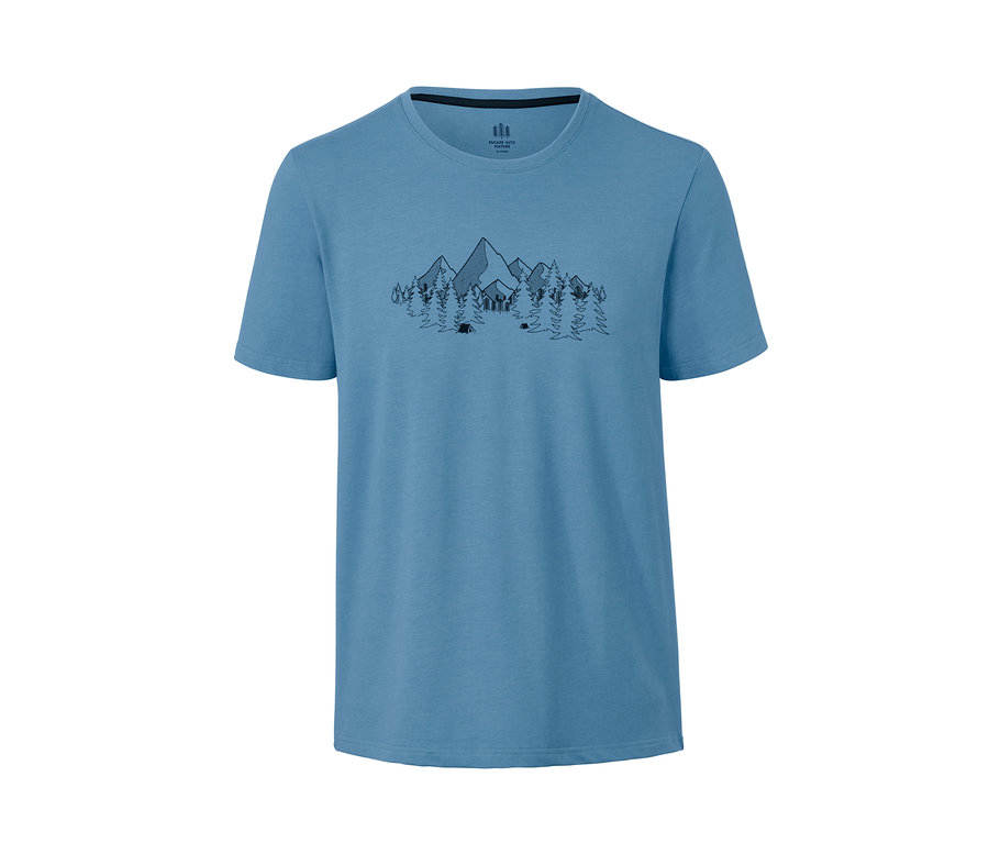 Blaues Funktionsshirt mit Berg- und Waldprint.