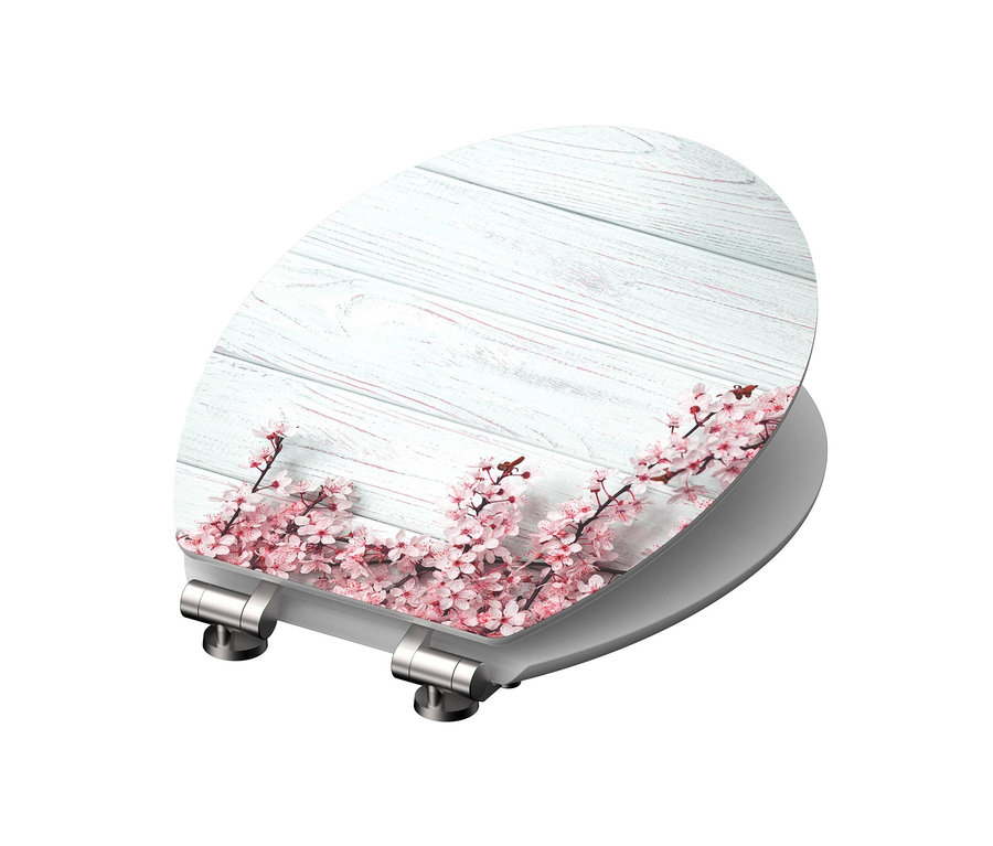 Schütte MDF-High-Gloss-WC-Sitz »Flowers« mit Absenkautomatik. Der WC-Sitz hat ein Holz- und Blumendekor.