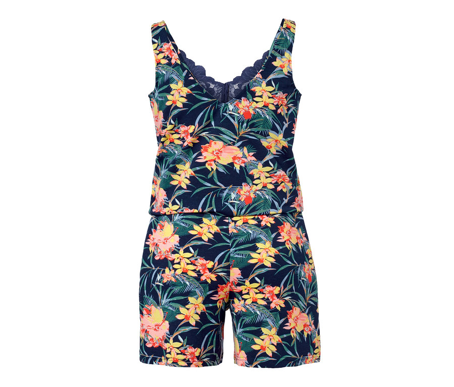 Ein Jumpsuit-Pyjama mit Blumenmuster.
