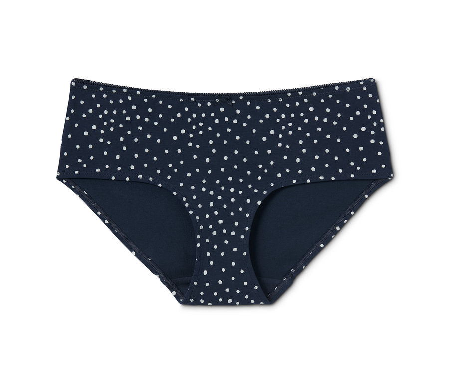 Ein marineblauer Slip mit weißen Tupfen.