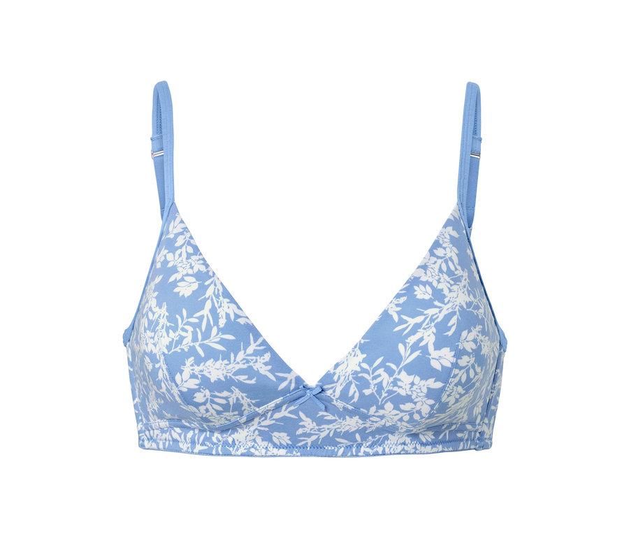 Hellblauer Soft-BH mit weißem Blumenmuster, 1 von 2 Stück.