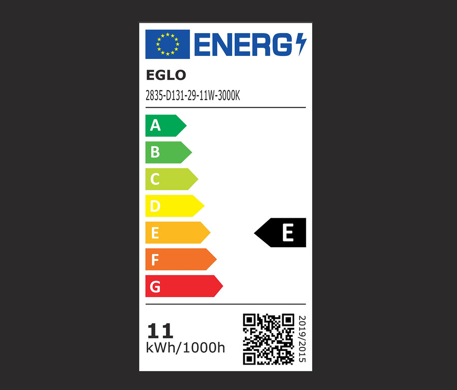 Eglo Energieetikett mit den Klassen A bis G, 11 kWh/1000h.