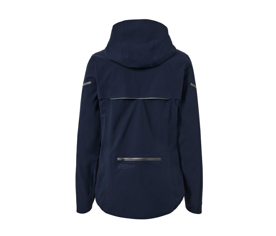 Dunkelblaue Regen-Laufjacke von hinten.