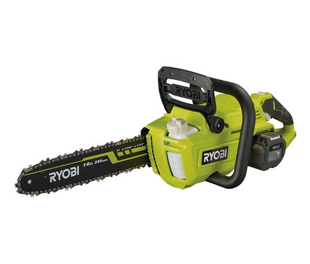 Grüne RYOBI 36 V Brushless-Akku-Kettensäge »RY36CSX35A-150«.