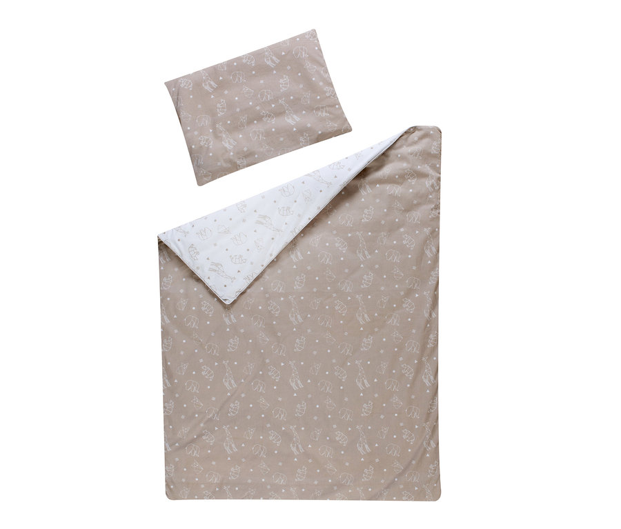 Beige Schardt Wende-Bettwäsche »Origami Beige« mit Tiermotiven, inklusive Kissen und Decke.