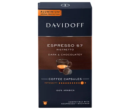 Packung DAVIDOFF CAFÉ Espresso 57 Kapseln.