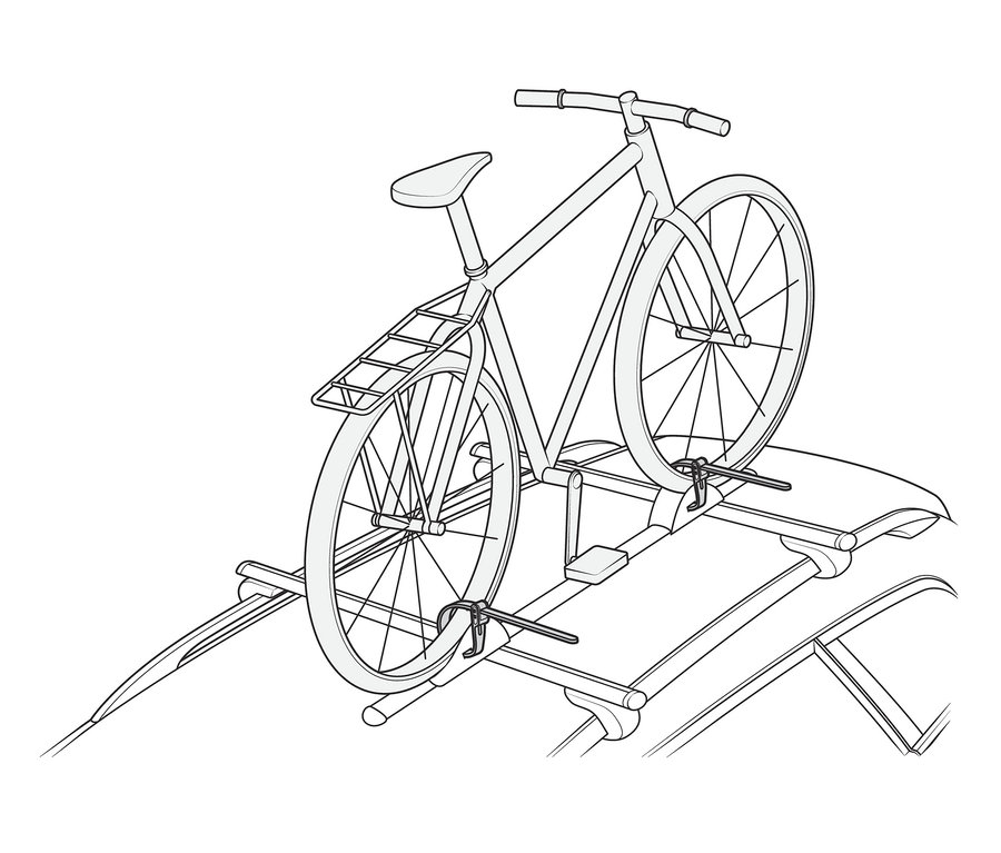 Fahrrad auf einem Autodach befestigt mit einem Kabelbinderschloss.