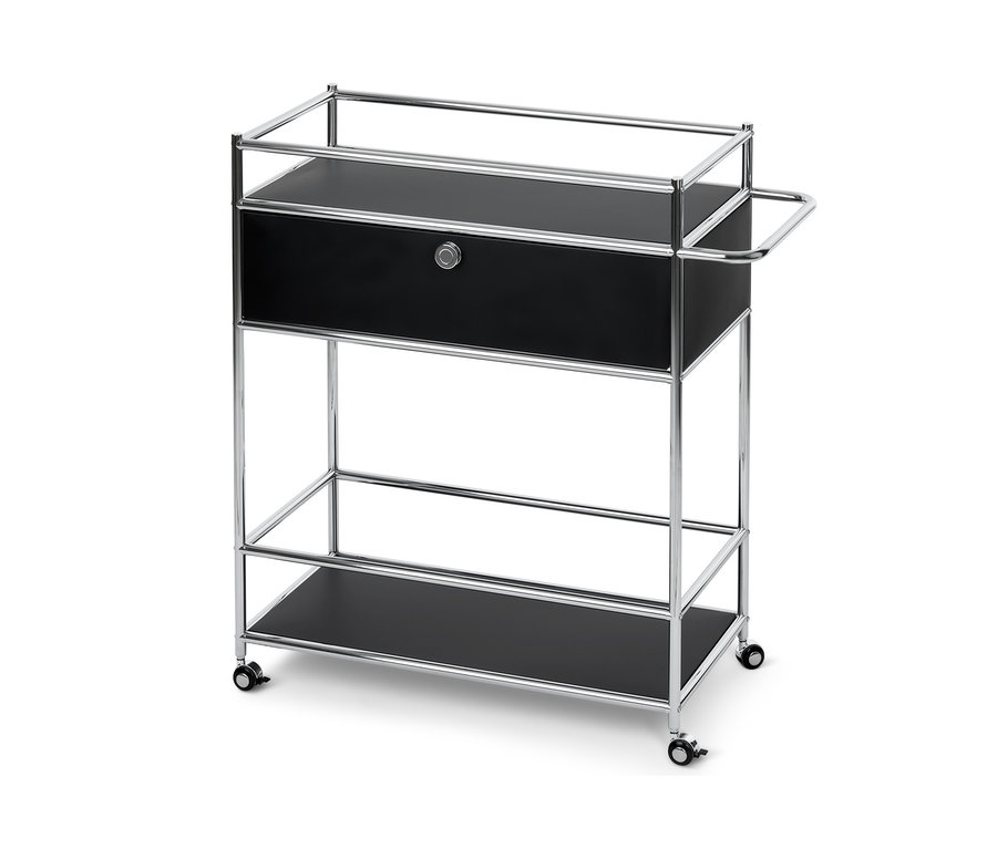 Schwarzer Barwagen Metall »CN3« mit Schublade und Design-Barwagen aus Metall.