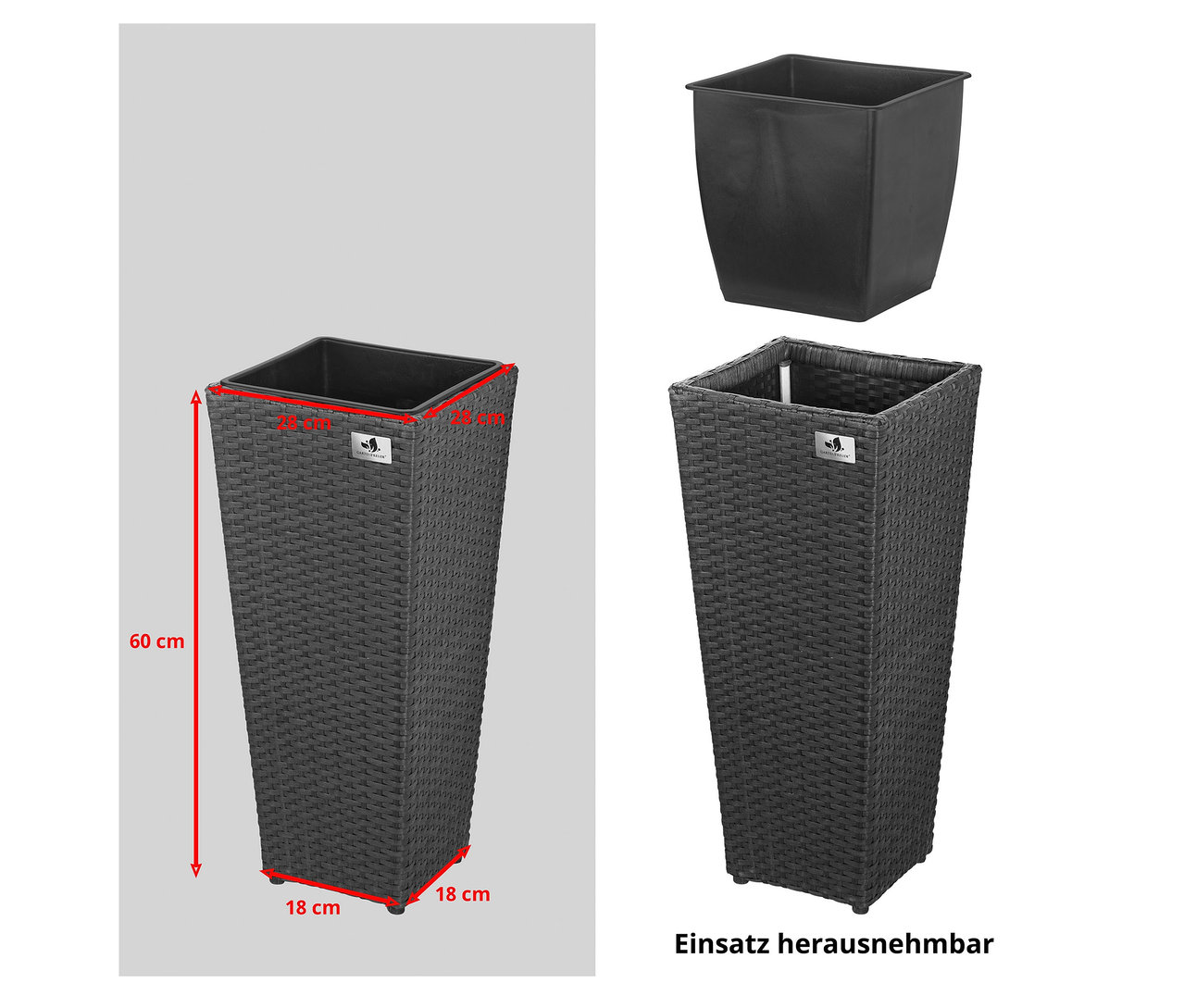 Anthrazitfarbene Pflanzsäule aus Polyrattan, Höhe ca. 60 cm.