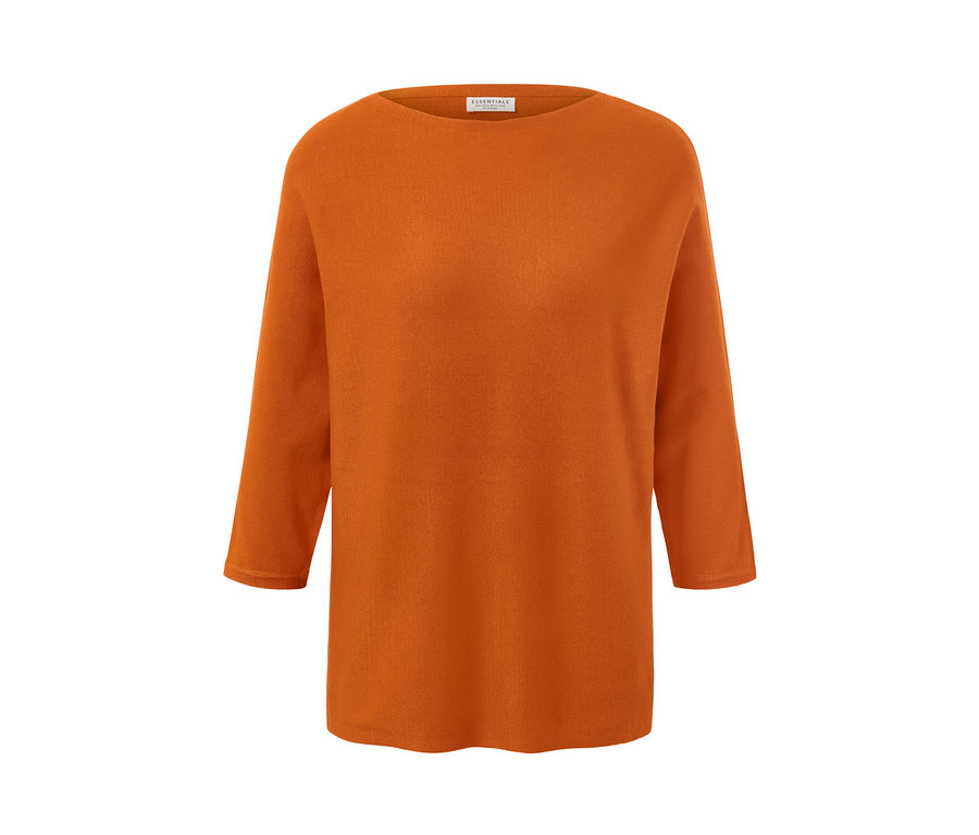 Orangefarbener Feinstrickpullover.