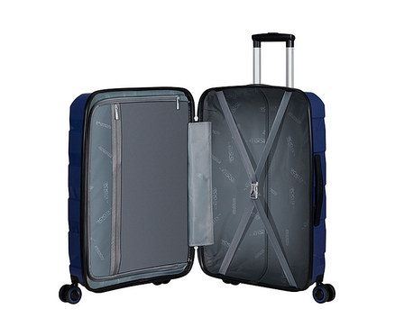 Offener, grosser, dunkelblauer American Tourister Air Move Spinner.