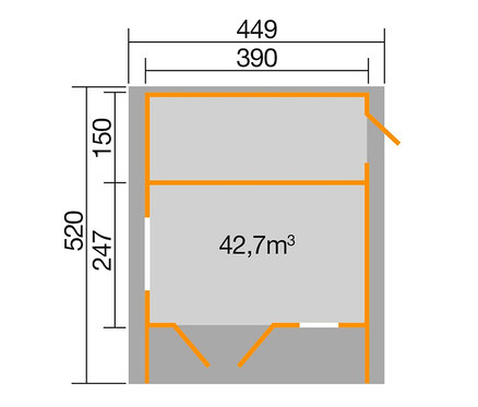 Grundriss des WEKA Design-Gartenhauses »Monza«, 44 mm.