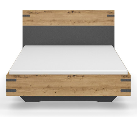rauch Bett »Butte«, 140x200 cm mit Holzrahmen und grauem Kopfteil.