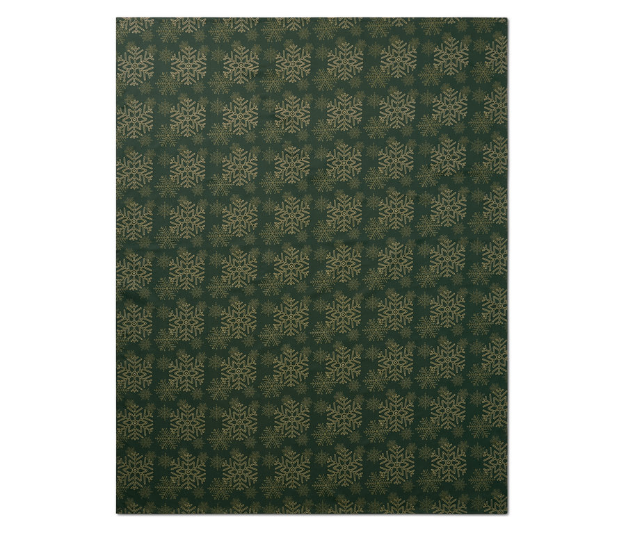 Grüne Jacquard-Tischdecke mit Schneeflockenmuster in Normal- und Übergröße.
