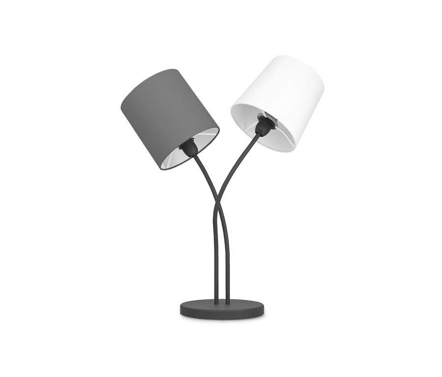 Graue und weiße Eglo Tischleuchte »Almeida« auf grauem Sockel.
