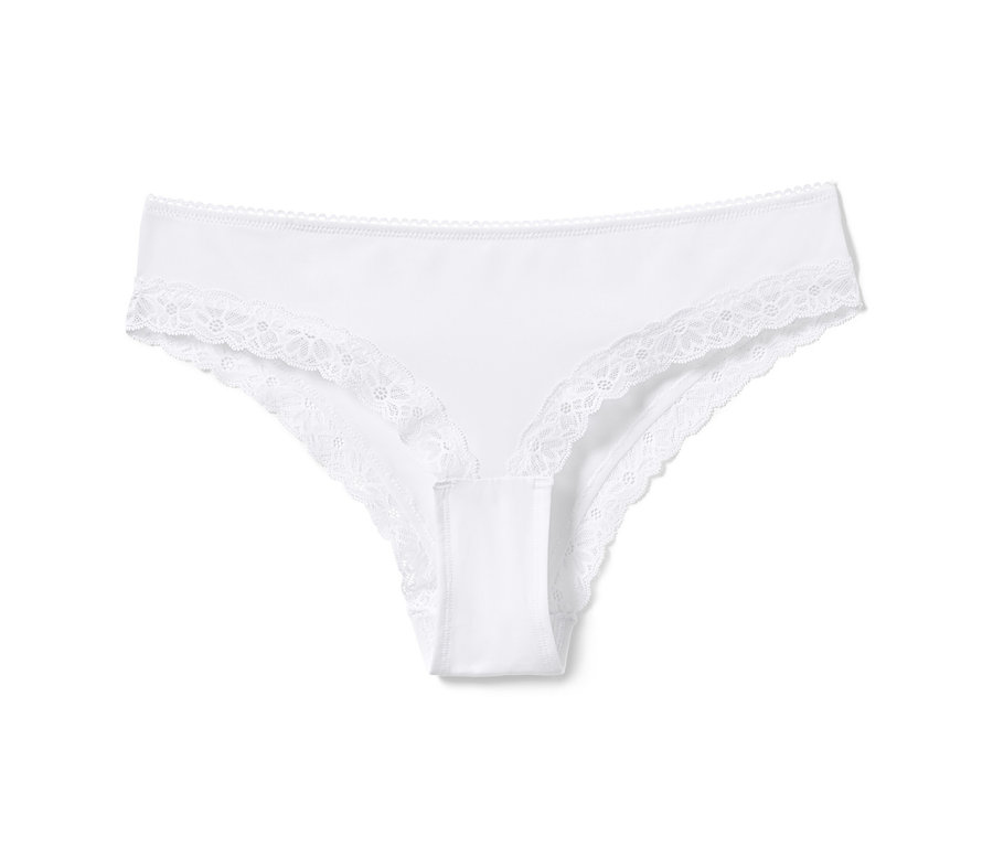 Weisse Brazilslip mit Spitze.