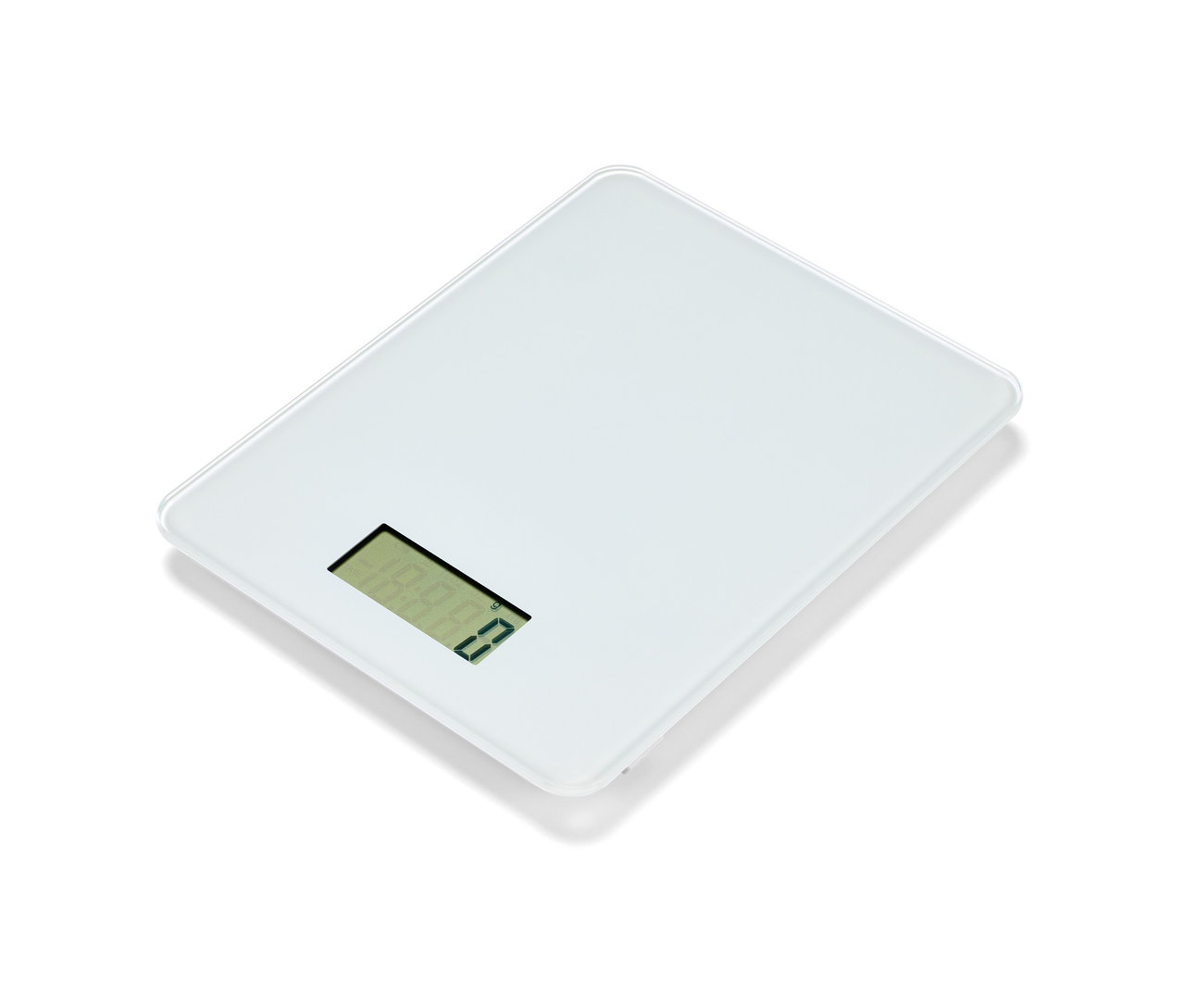 Eine digitale Küchenwaage in Weiß.