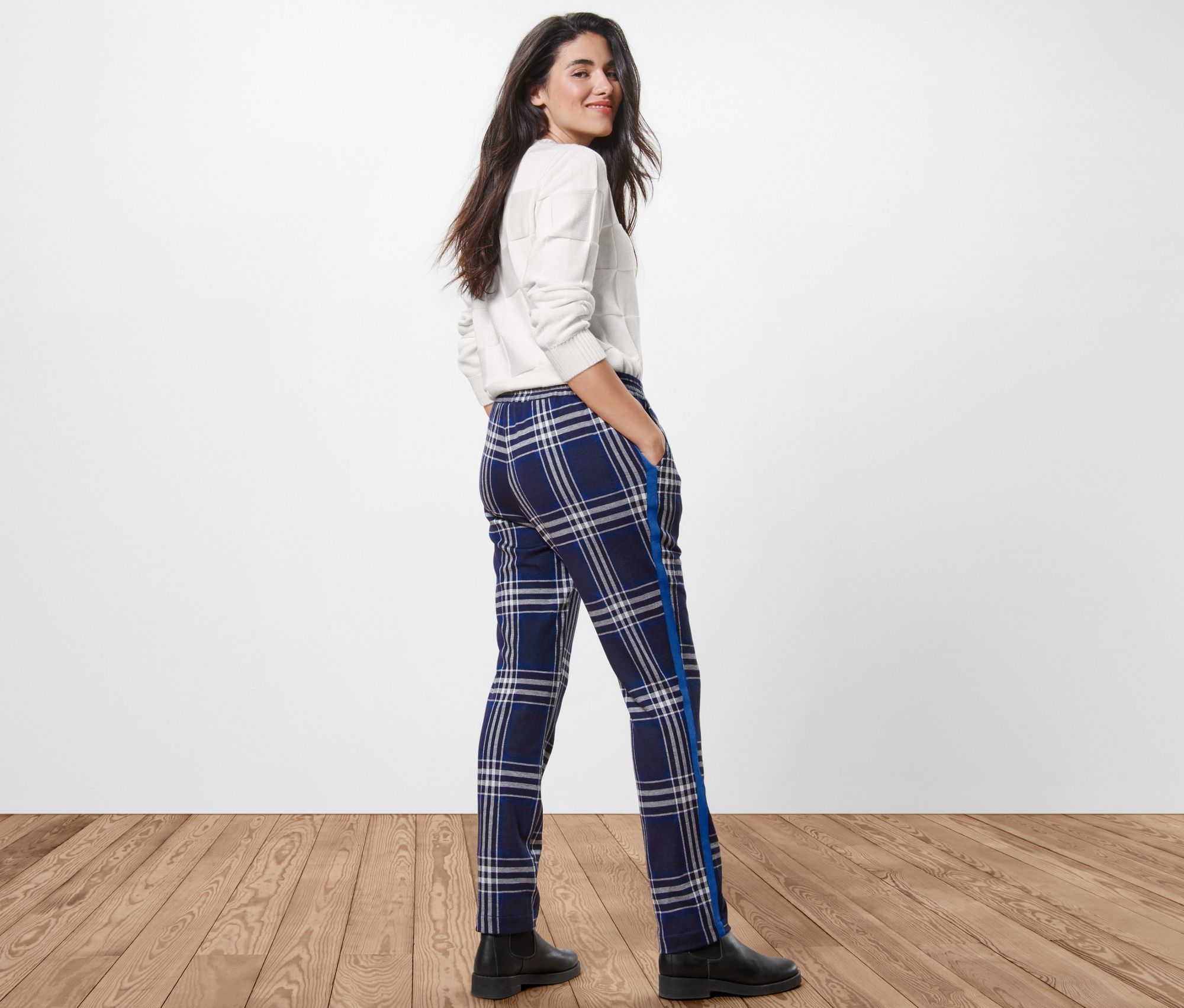 Thumbnail - Tchibo - Karierte Joggpants - Damen - Gr. M - weiß/kariert