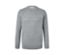 Grauer Pullover mit Rundhalsausschnitt.
