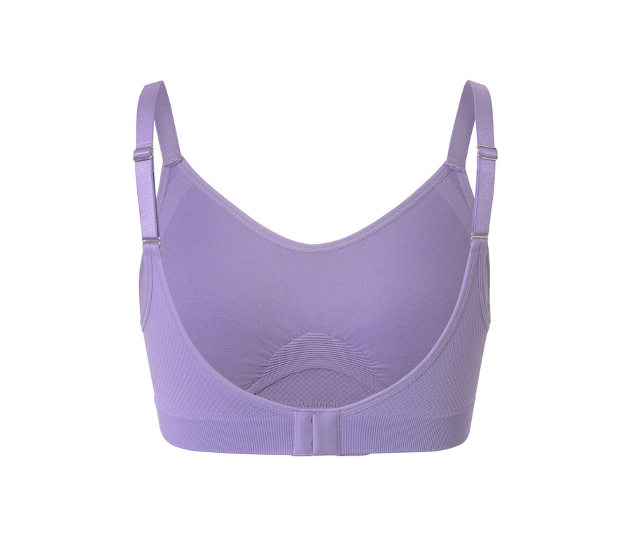 Detailansicht eines lila Seamless-Sport-BHs.