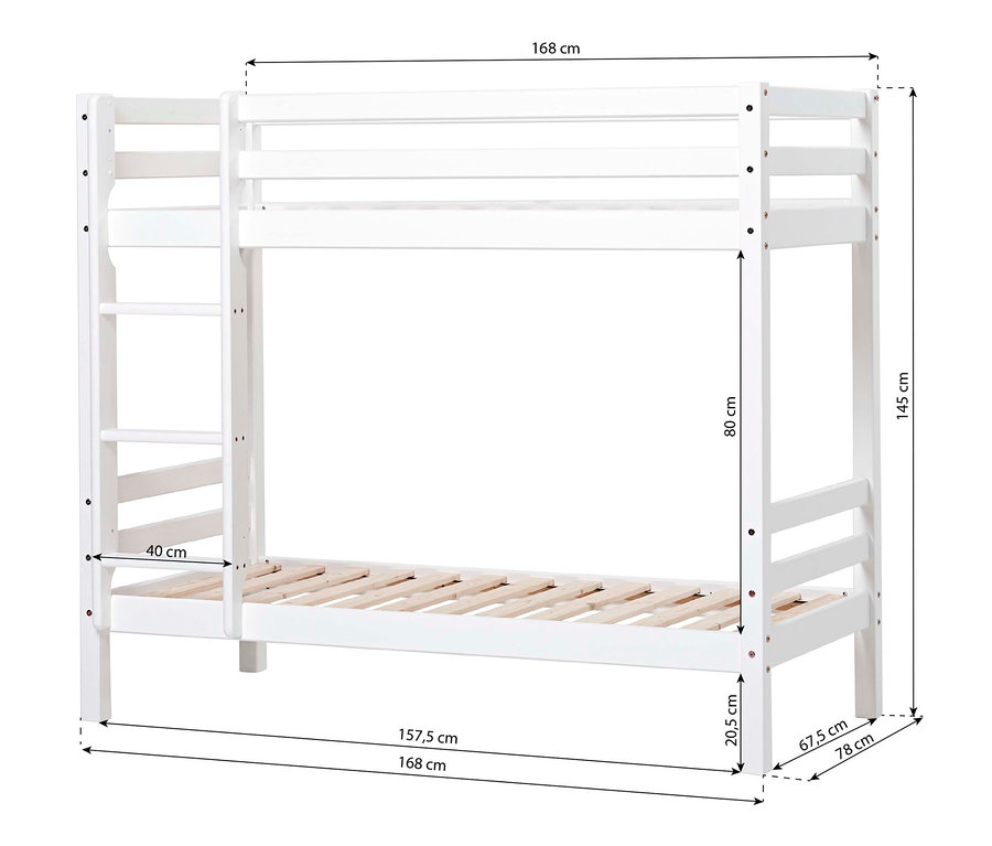 Weißes HoppeKids Eco Etagenbett »Dream«, 70 x 160 cm.