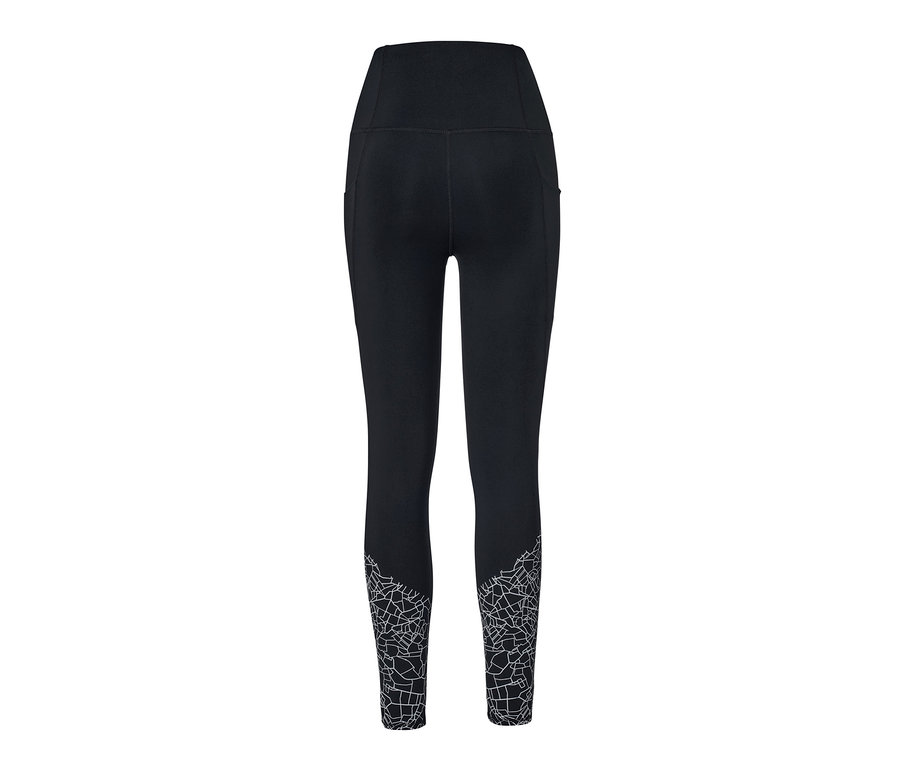 Schwarze Sporttight mit Muster an den Hosenbeinen.
