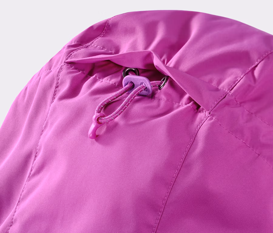 Detailansicht der Kapuze der Windprotection-Laufjacke, neonbeere.