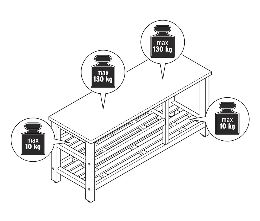 Eine skizzenhafte Darstellung einer Schuhbank mit offenem Schuhfach.