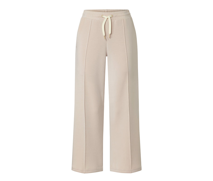 Beige Premium-Yogahose mit Kordelzug in der Taille.