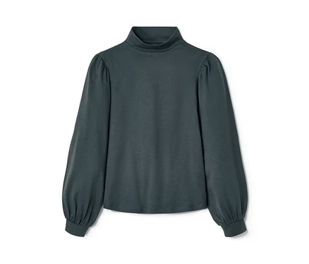 Kinder-Langarmshirt, schieferblau, liegt auf einem weißen Hintergrund.