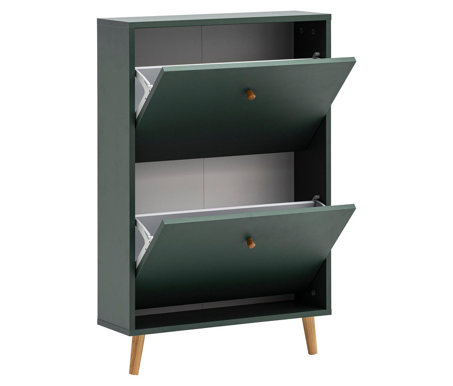 Abgebildet ist ein Schuhschrank »Bjarne« mit zwei Klappen in Waldgrün.
