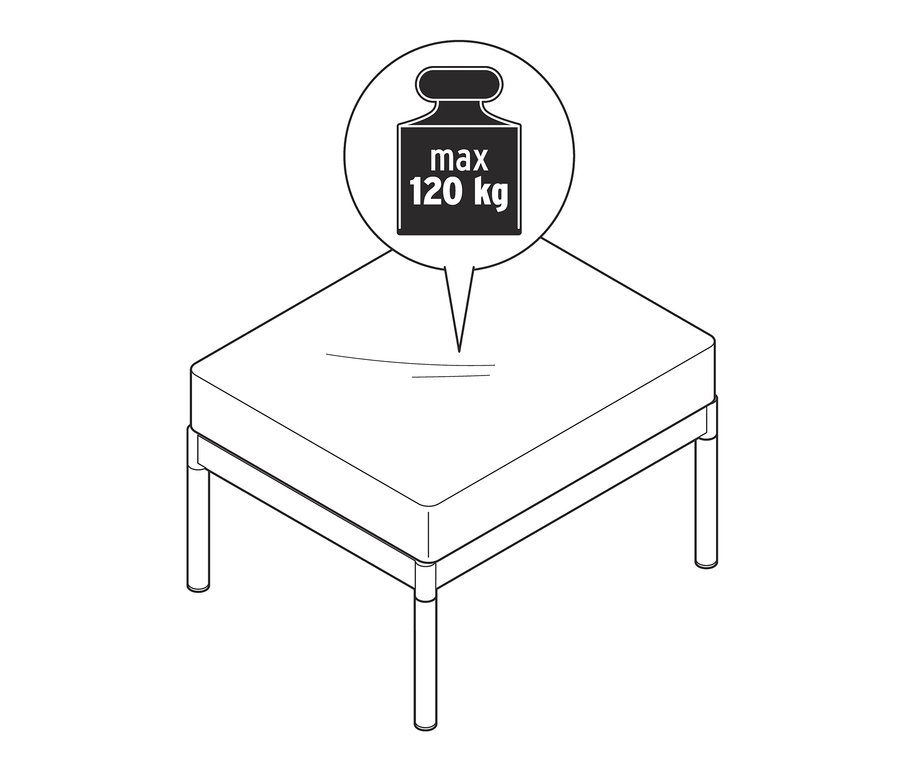 Illustration eines Balkon-Lounge-Sets "Elin" mit einer maximalen Belastbarkeit von 120 kg.