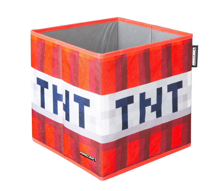 Nahaufnahme einer Minecraft Aufbewahrungsbox im TNT-Design.