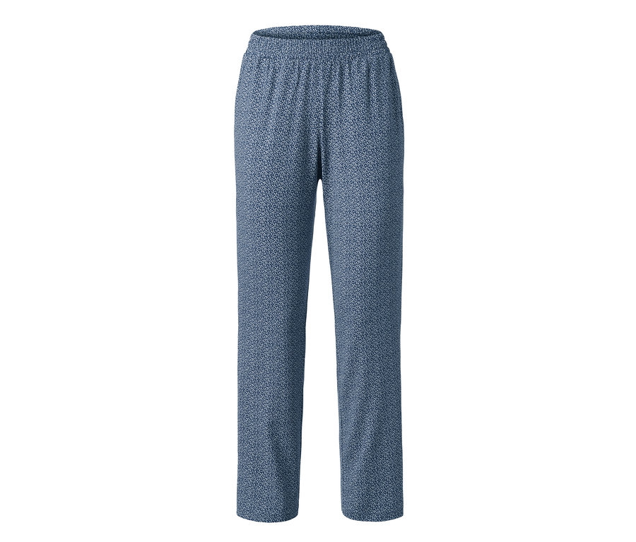Eine Jerseyhose mit blauem Muster.