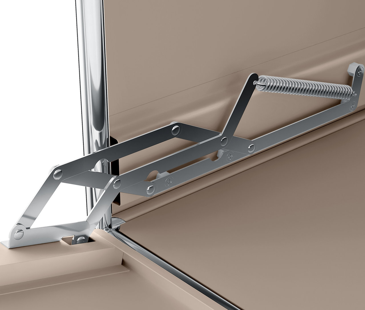 Detailansicht eines Klappbett-Scharniermechanismus