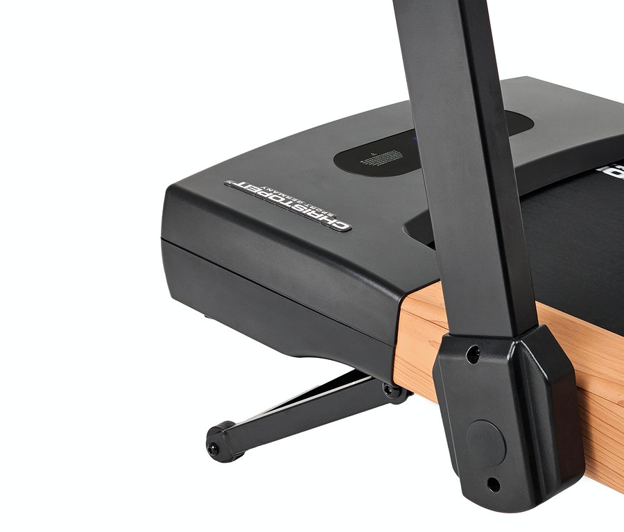 Detailaufnahme eines Laufbands 2 in 1 in Holzoptik.